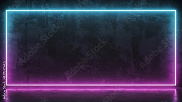 Obraz Cement Wall with Neon Light on Dark Background