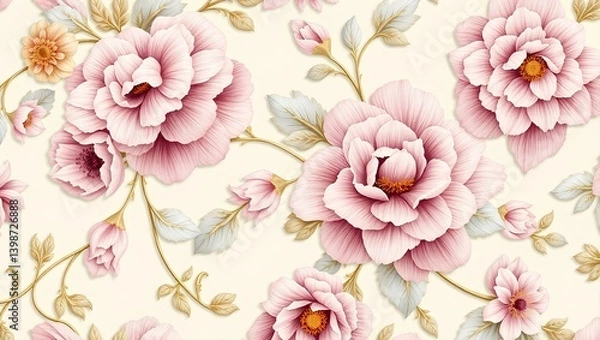Fototapeta Timeless Elegance 18th Century Vintage Floral Wallpaper Pattern Infused with Linoleum Texture, Evoking Nostalgia and Sophistication in Decorative Wall Paint	