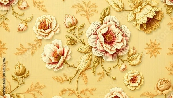 Fototapeta Timeless Elegance 18th Century Vintage Floral Wallpaper Pattern Infused with Linoleum Texture, Evoking Nostalgia and Sophistication in Decorative Wall Paint	