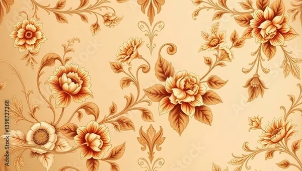 Fototapeta Timeless Elegance 18th Century Vintage Floral Wallpaper Pattern Infused with Linoleum Texture, Evoking Nostalgia and Sophistication in Decorative Wall Paint	
