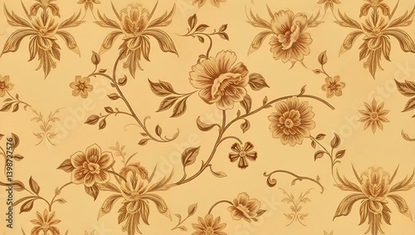 Fototapeta Timeless Elegance 18th Century Vintage Floral Wallpaper Pattern Infused with Linoleum Texture, Evoking Nostalgia and Sophistication in Decorative Wall Paint	