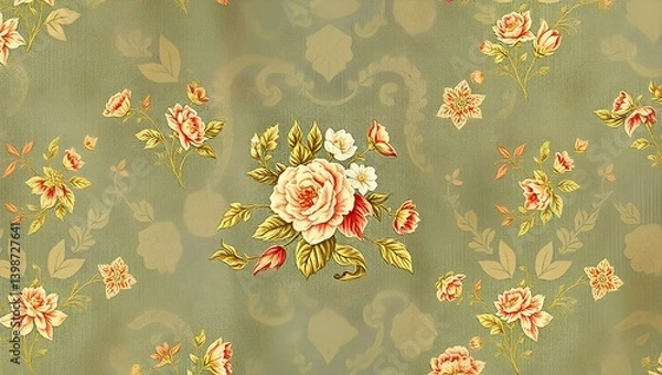 Fototapeta Timeless Elegance 18th Century Vintage Floral Wallpaper Pattern Infused with Linoleum Texture, Evoking Nostalgia and Sophistication in Decorative Wall Paint	