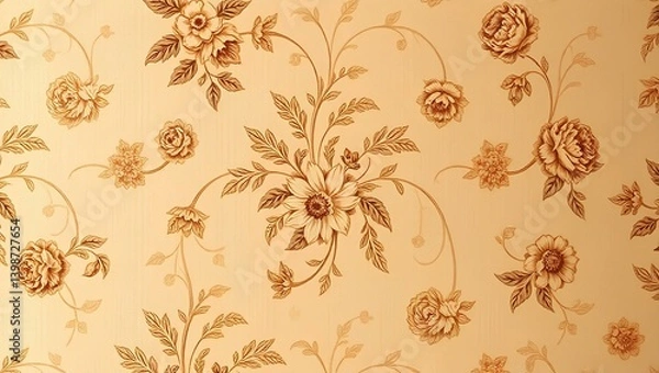 Fototapeta Timeless Elegance 18th Century Vintage Floral Wallpaper Pattern Infused with Linoleum Texture, Evoking Nostalgia and Sophistication in Decorative Wall Paint	