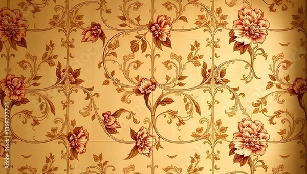 Fototapeta Timeless Elegance 18th Century Vintage Floral Wallpaper Pattern Infused with Linoleum Texture, Evoking Nostalgia and Sophistication in Decorative Wall Paint	