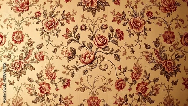 Fototapeta Timeless Elegance 18th Century Vintage Floral Wallpaper Pattern Infused with Linoleum Texture, Evoking Nostalgia and Sophistication in Decorative Wall Paint	