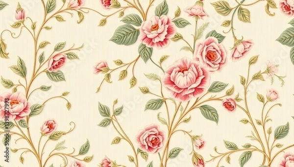 Fototapeta Timeless Elegance 18th Century Vintage Floral Wallpaper Pattern Infused with Linoleum Texture, Evoking Nostalgia and Sophistication in Decorative Wall Paint	