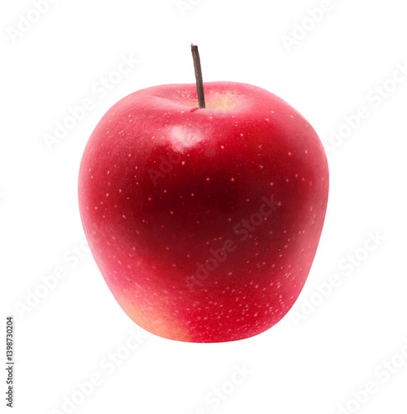 Obraz Big red apple isolated on transparent background. Bright shiny fruit cut out PNG. Food photo close up. Detailed texture peel. Image for juice, smoothie, cider, zefir, baby puree, sweet drink packaging