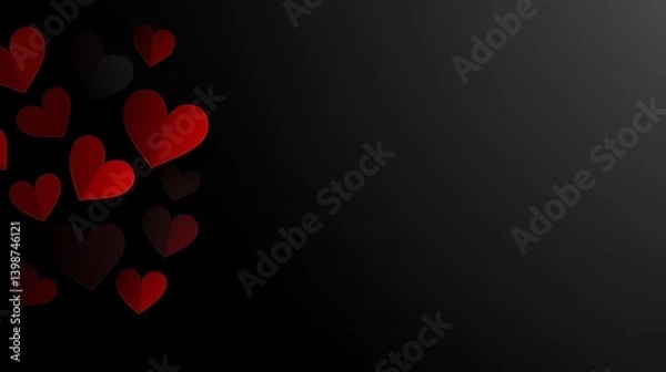 Fototapeta Red and black hearts floating on a dark background elegantly