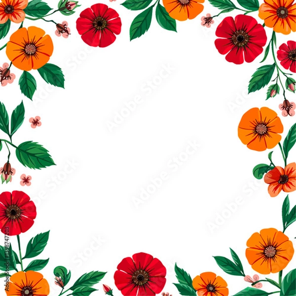 Obraz a floral frame with red and orange flowers on a white background