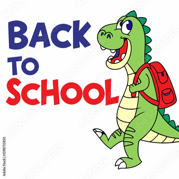 Obraz Cartoon Dinosaur With Backpack Back To School Illustration Vector Graphic Design