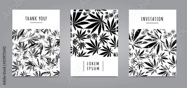 Fototapeta Set of cards with pattern of marijuana leaves