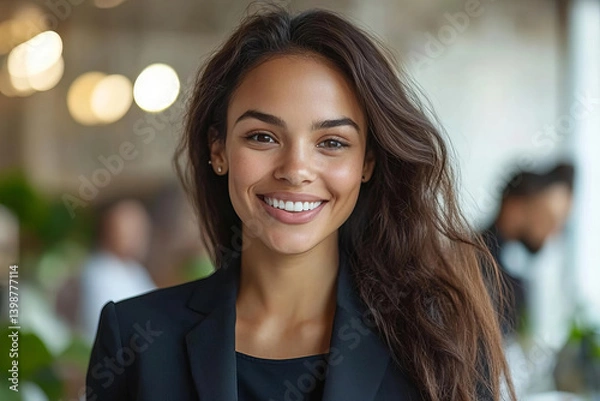 Fototapeta Confident Female Operations Manager Leading Team with Positivity and Smiles in Corporate Office Setting