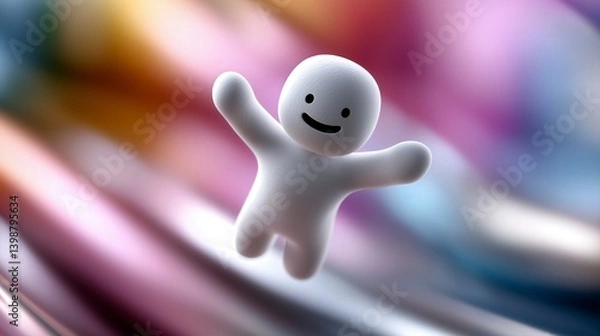 Fototapeta Cheerful figure floats gracefully among vibrant swirling colors, bringing a joyful touch to the artistic landscape of imagination Generative AI