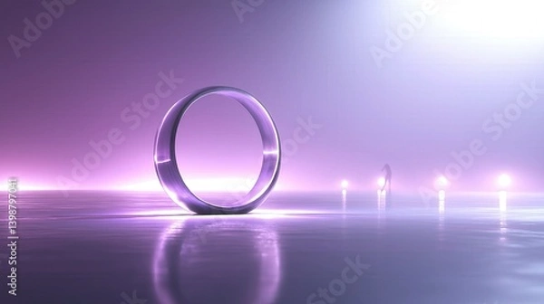 Fototapeta Glowing rings reflect light in a mesmerizing purple haze at an ethereal nighttime gathering Generative AI