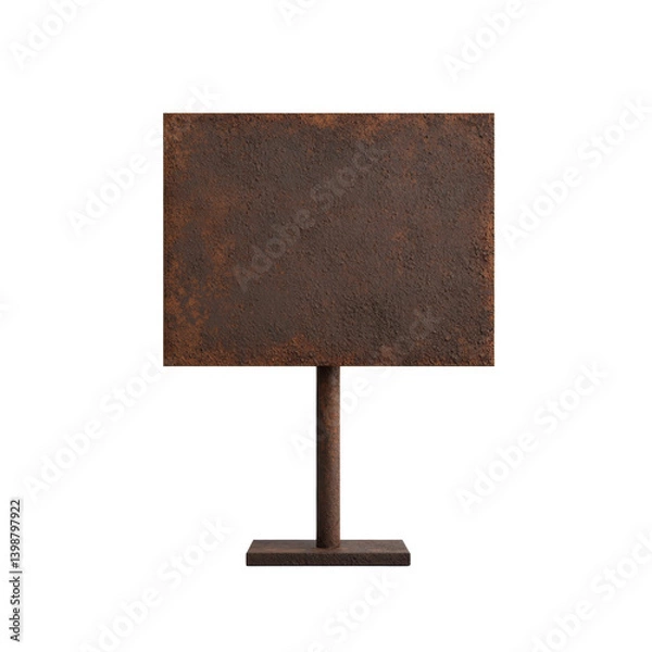 Fototapeta Vintage rusty metal sign on stand with weathered texture and rectangular shape