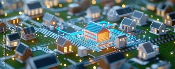 Fototapeta Smart homes revolutionizing urban living digital cityscape 3d visualization high-tech environment aerial view