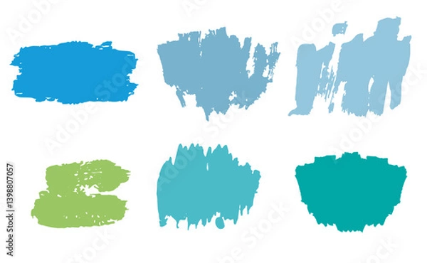 Fototapeta Collection of artistic grunge design elements isolated on white background. Variety of paint splatters, grunge textures, for artistic backgrounds, text banners, graphic overlays. Vector illustration
