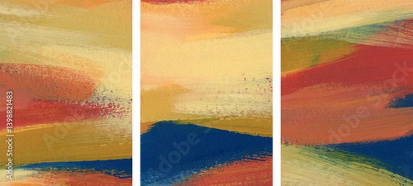 Fototapeta Three abstract artist-made paintings. Versatile artistic image can apply to a wide range of creative design projects: posters, banners, cards, magazines, covers, prints and wallpapers. 