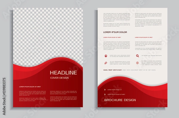 Obraz Flyer design template with red wavy background, front and back brochure page