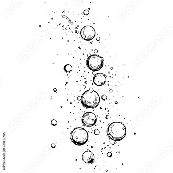 Fototapeta Bubbles rising through clear water create a calming and serene underwater atmosphere in a simple yet elegant design