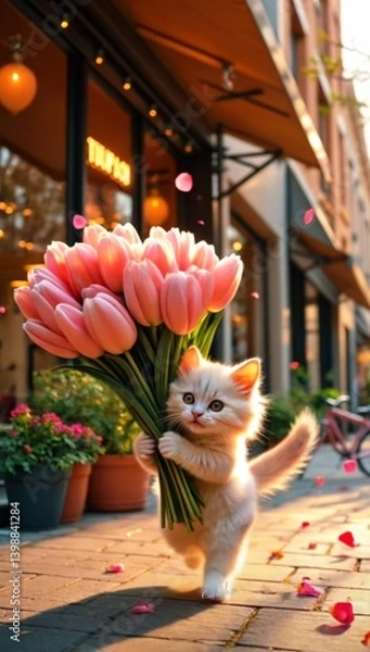 Obraz cat and flowers