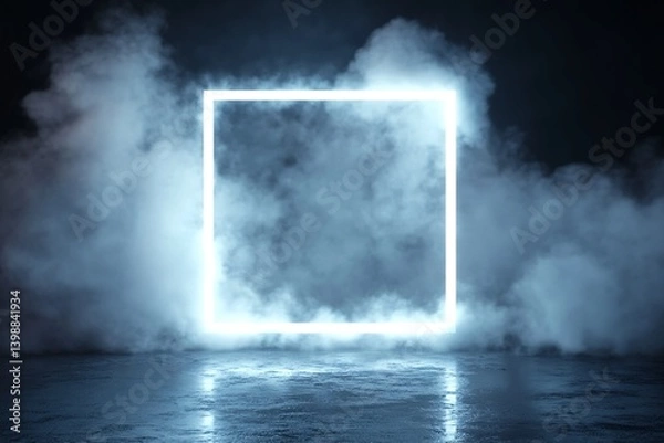 Fototapeta Neon Square Frame in Smoky Environment