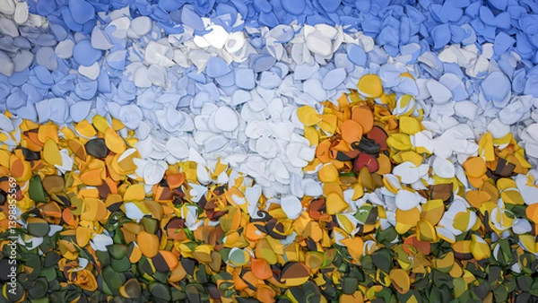 Obraz Abstract Sunflowers Painting On Blue Sky 3D Illustration Spatula Technique