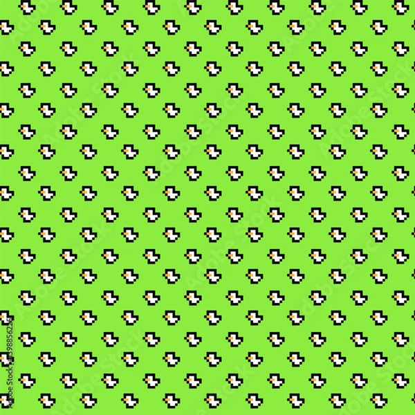 Obraz Seamless pattern with small white ducklings on a bright green background