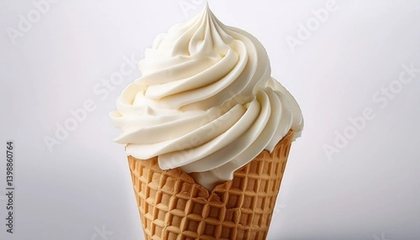 Fototapeta creamy vanilla ice cream cone with white frosting a cold dessert studio shot on a clean background white background
