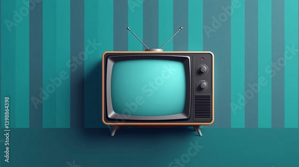 Obraz Retro TV with a circular screen and antenna, set against a red background, evoking a nostalgic and vintage feel.