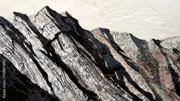 Fototapeta Abstract weathered rocky mountain peaks with intricate textures on neutral background