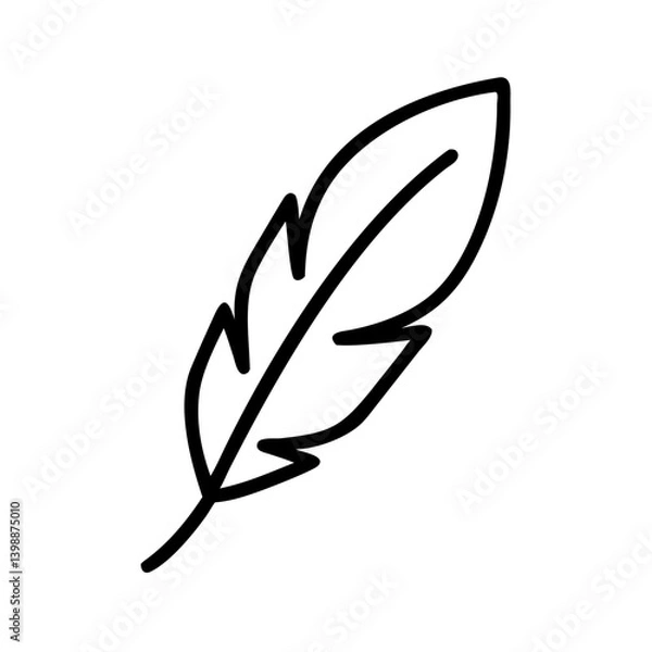 Fototapeta Black outline icon of single feather with curved shape on white background representing lightness, writing and freedom concept