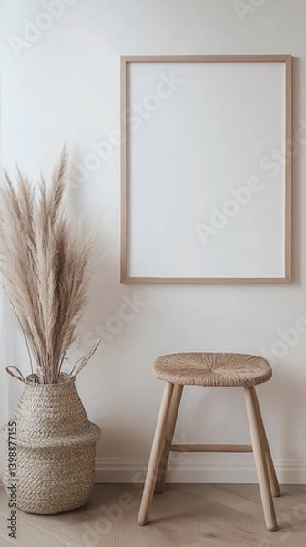 Obraz Minimalist Wooden Frame Mockup with Scandinavian Decor