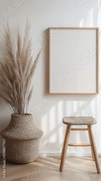 Obraz Minimalist Wooden Frame Mockup with Scandinavian Decor
