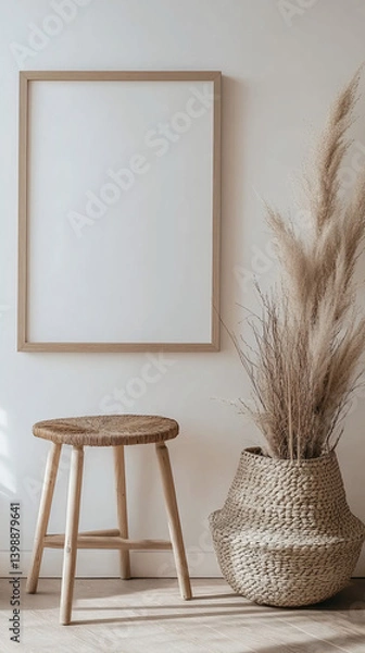 Obraz Minimalist Wooden Frame Mockup with Scandinavian Decor