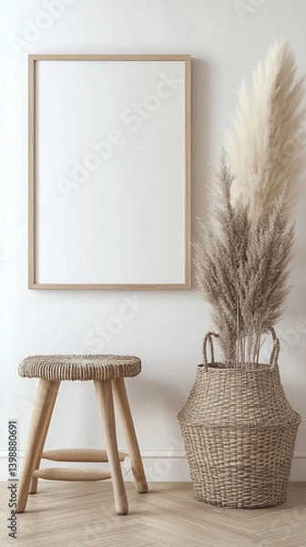Obraz Minimalist Wooden Frame Mockup with Scandinavian Decor