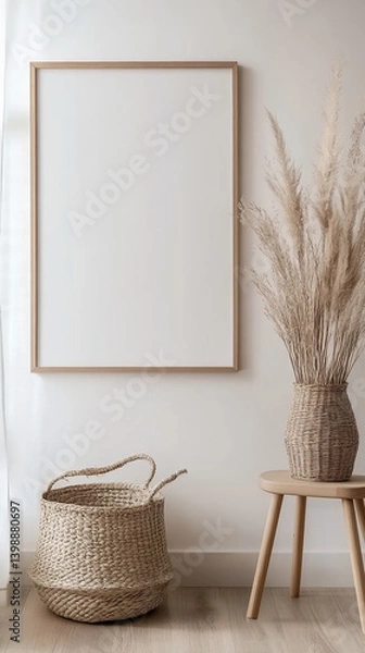 Obraz Minimalist Wooden Frame Mockup with Scandinavian Decor