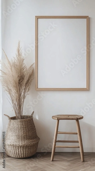 Obraz Minimalist Wooden Frame Mockup with Scandinavian Decor