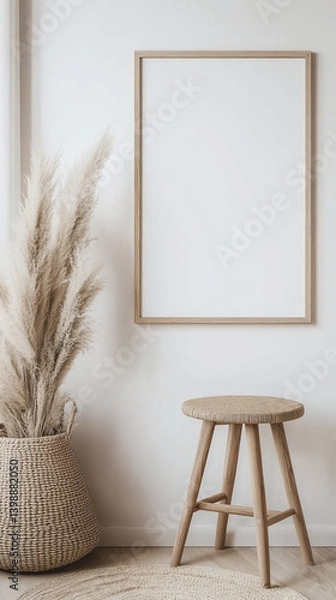 Obraz Minimalist Wooden Frame Mockup with Scandinavian Decor
