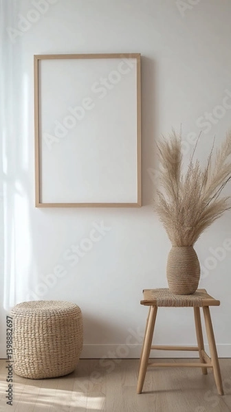 Obraz Minimalist Wooden Frame Mockup with Scandinavian Decor