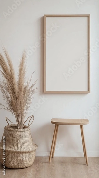 Obraz Minimalist Wooden Frame Mockup with Scandinavian Decor