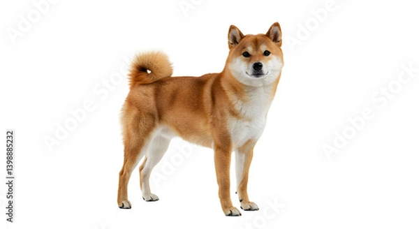 Fototapeta Shiba inu dog standing with curled tail on transparent background