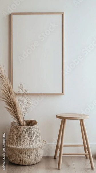 Obraz Minimalist Wooden Frame Mockup with Scandinavian Decor