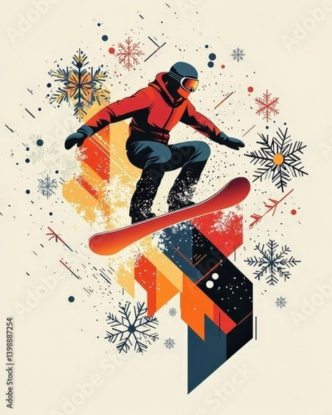 Fototapeta Snowboarder mid-air dynamic winter sports generative art