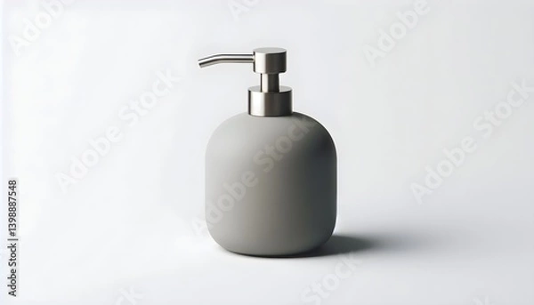 Fototapeta Matte ceramic soap dispenser with stainless steel pump in sleek cylindrical shape isolated on white background
