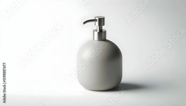 Fototapeta Modern unbranded soap dispenser with ceramic matte body and stainless pump isolated in a bright minimalist setting