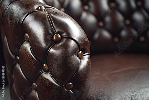 Obraz Luxurious brown leather chesterfield sofa armrest showing fine upholstery