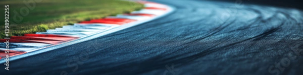 Fototapeta Motor racing track. A sleek, curving motor racing track with smooth asphalt, sharp turns, and marked lines. Race track curve road