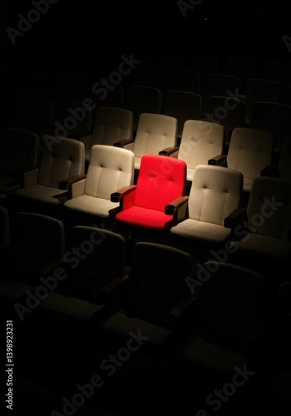 Obraz Spotlight on Single Red Chair in Empty Theater