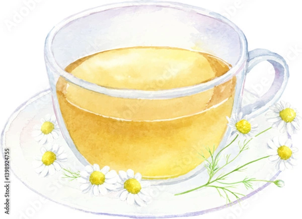 Fototapeta カモミールティーの水彩イラスト